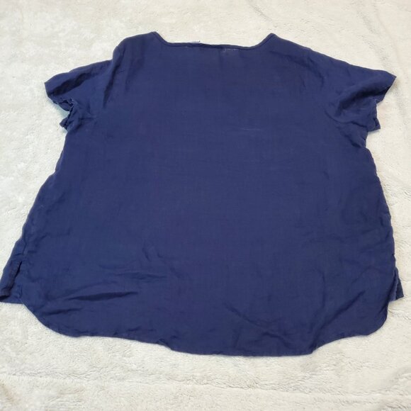 Isaac Mizarahi Navy Blue Linen Loose Casual Solid Relaxed Blouse Plus Size 1X - Picture 3 of 8